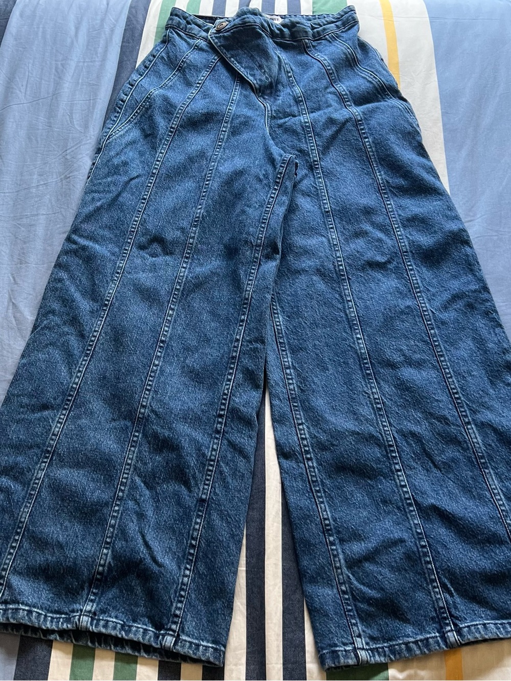 High-Waist Wide Leg Panel Denim Jeans - Blue